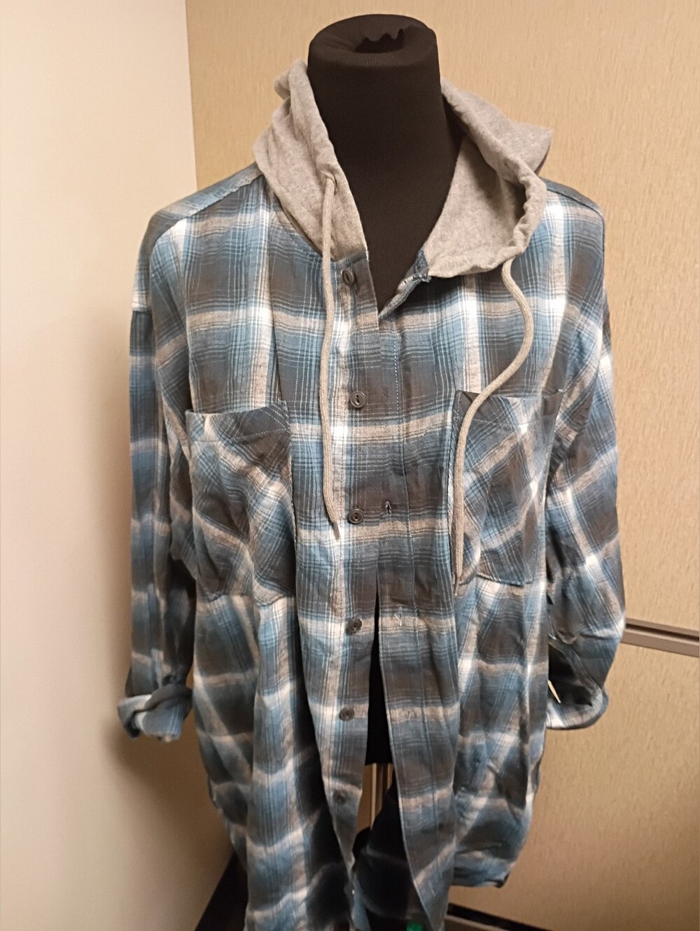 NWT No Boundaries Hooded Flannel Plaid Top Size 2XL